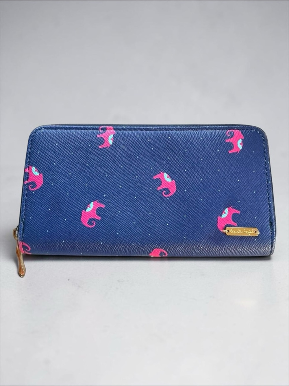 Charlie Paige Elephant Print Zip Around Wallet Navy Pink Long Wallet